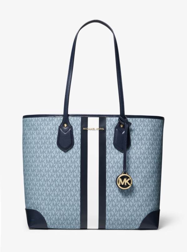 Damske Prenosná Taška Michael Kors Eva Large Logo Stripe Modre Námornícka Modrá - Kabelky Michael Kors Akcia | LTCRE-3917